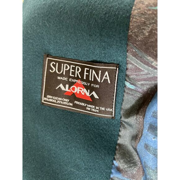 Vintage 80s Alorna Wool Blend Trench Coat Double Breasted Peacock Blue sz M - Picture 12 of 12